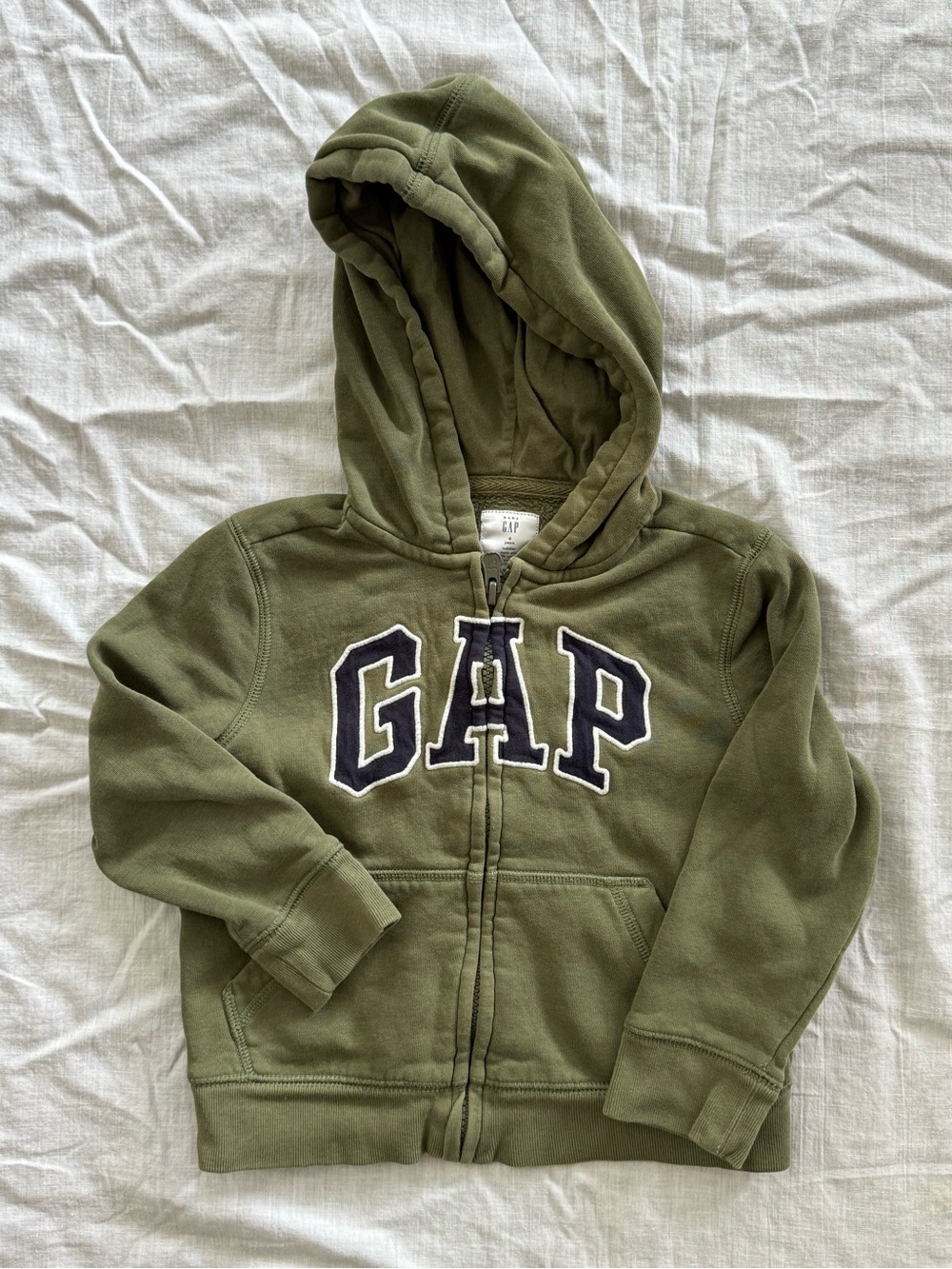 GAP Kids Olive Hooded Zip-Up Sweatshirt with Navy Logo